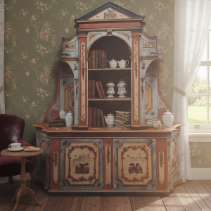 Credenza libreria dipinta ricavata da un confessionale
