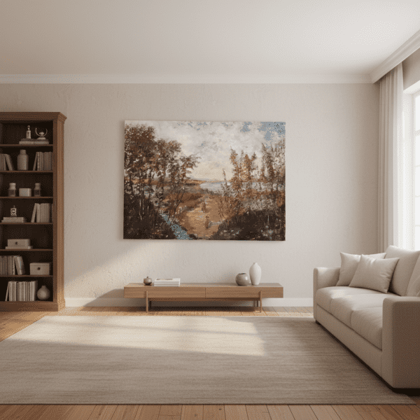 Grande quadro dipinto raffigurante un paesaggio Veneto