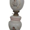 Lampada lume ad olio o cherosene vetro opaline bianco antica vintage 1900 dipinta decorata