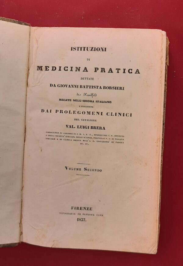 Libri da collezione "istituzioni di medicina pratica" volume antico