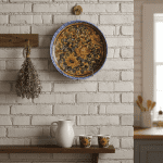 Piatto Vintage in Ceramica Italiana Dipinto a Mano con Motivi Floreali e Bordo Azzurro