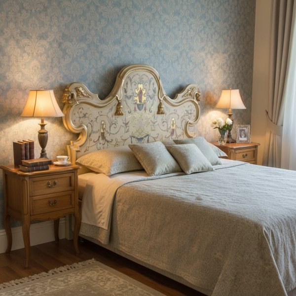 Testata letto matrimoniale dipinta a mano