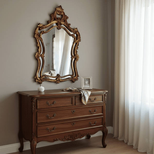 Specchio da Parete Vintage Barocco in Legno Intagliato e Dorato