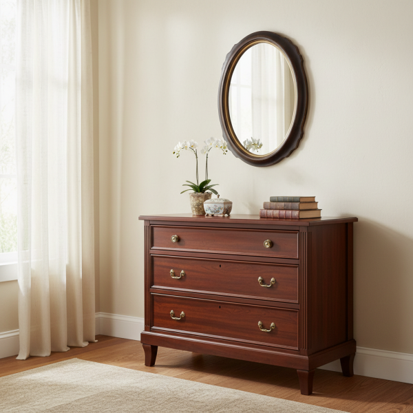 Specchio ovale vintage con cornice in legno