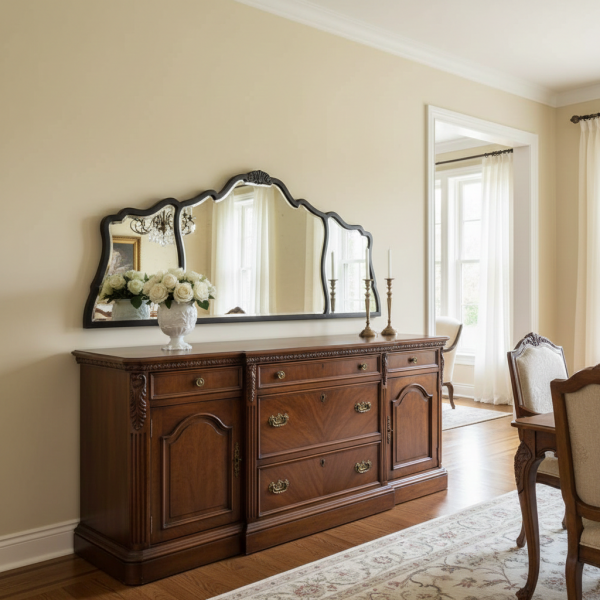 Specchio vintage con cornice sagomata in legno intagliato anni 60