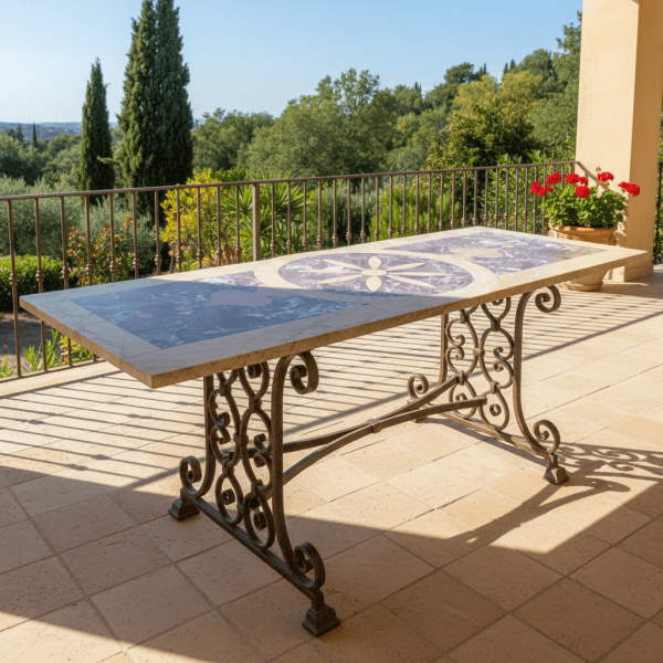 Tavolo vintage rettangolare in marmo policromo