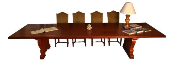 Grande tavolo rettangolare da riunioni in legno massello con piede a lira
