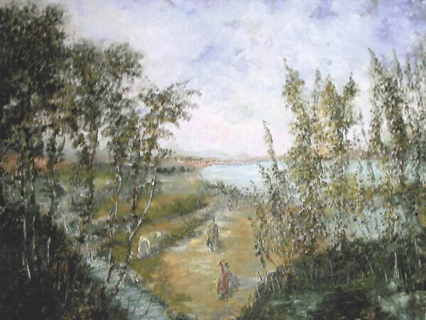 Grande quadro dipinto raffigurante un paesaggio Veneto