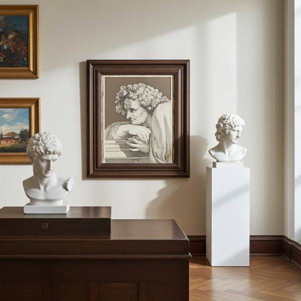 Riproduzione stampa disegno con cornice ritratto Raffaello